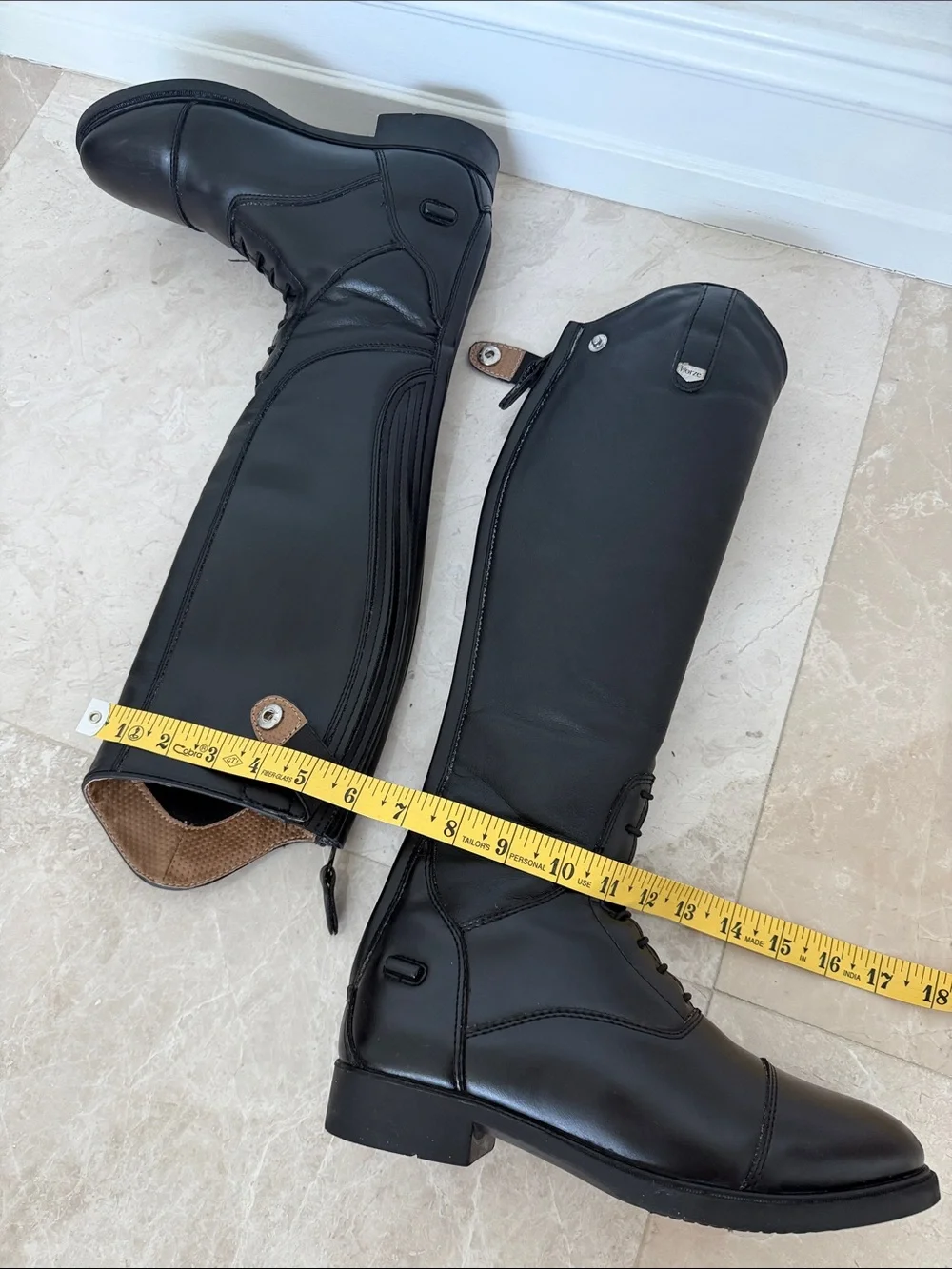 HORZE KIDS Tall Equestrian-Style Leather Boots - Black, Size 37 ( Big Kid 5-5,5)